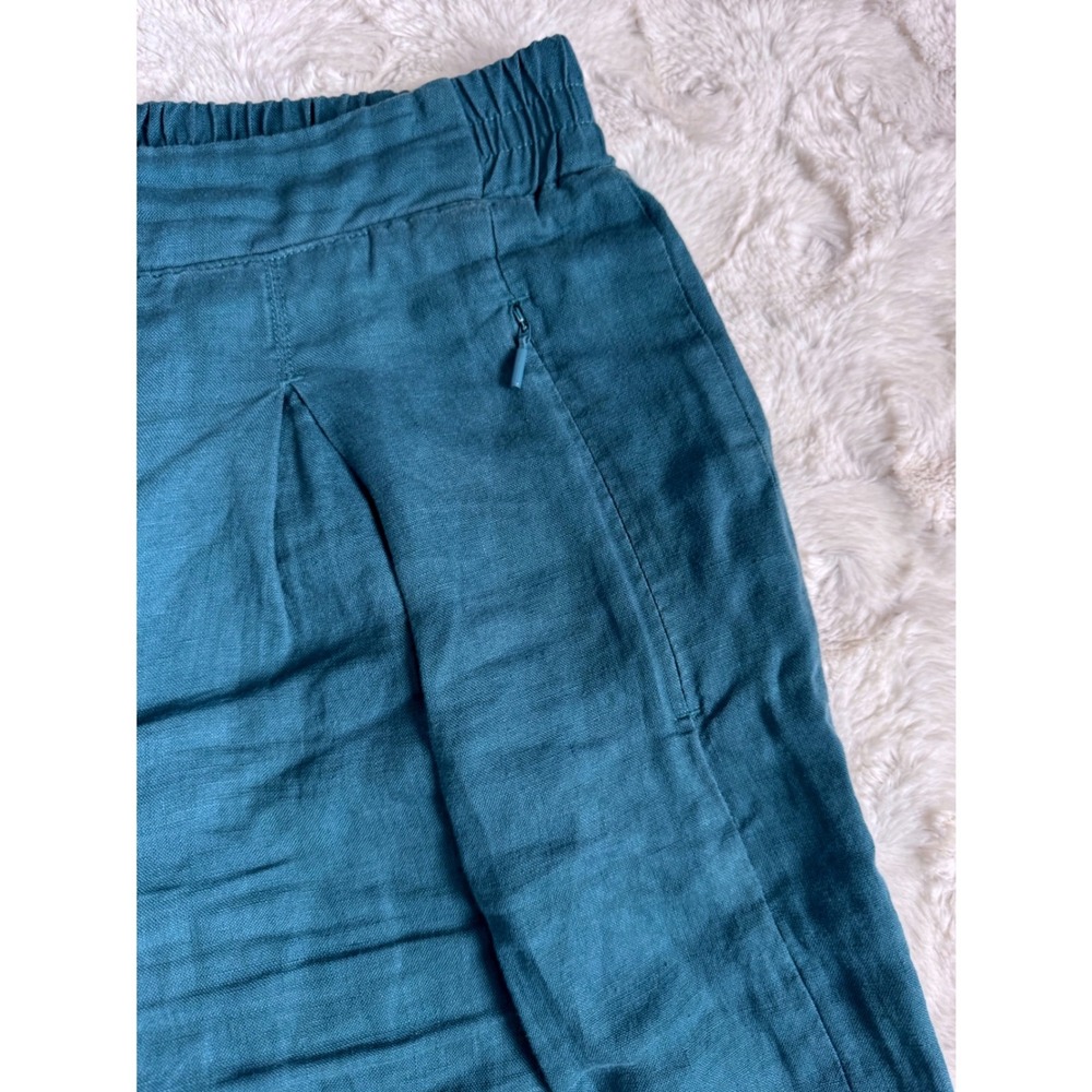 ATHLETA Pants Womens Playa 100% Linen Wide Leg Crop 12 P Zip Pockets Teal Green - Picture 3 of 12